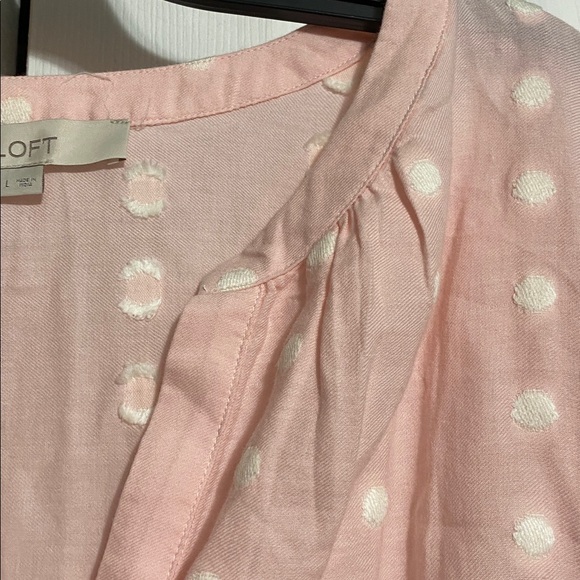 LOFT Pink & white cotton blend Dot Pullover Blouse top shirt size LARGE - Picture 3 of 11